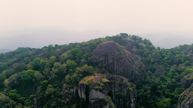 Ancient Nglanggeran Volcano Landscape in Yogyakarta, Indonesia. Scenic Mountain and Giant Rock Formation