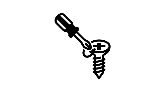 Screwdriver turning a screw isolated on white background.