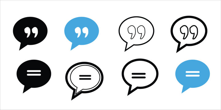 Quote and equal speech bubbles icon set