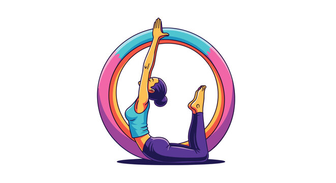 Woman doing yoga with colorful wheel.
