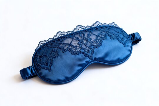 Blue satin sleep mask with lace