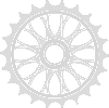 Intricate radial mandala design with geometric symmetry and delicate dot work creating a starburst effect.