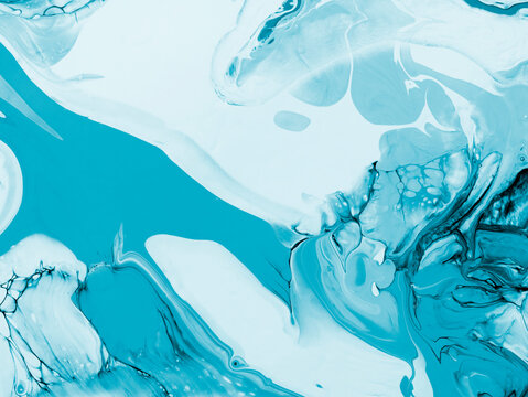 Blue abstract fantastic creative hand painted background, marble and brush texture, abstract ocean,  acrylic