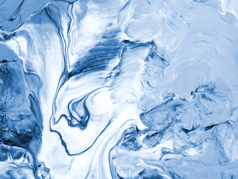 Abstract blue creative hand painted background, marble texture, abstract ocean, snow, winter, ice, cold, acrylic painting