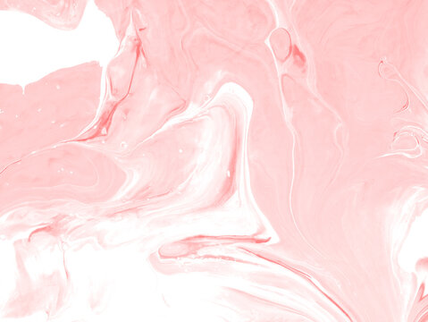 Abstract fluid art background in pink tones with marble texture and flowing acrylic paint patterns.
