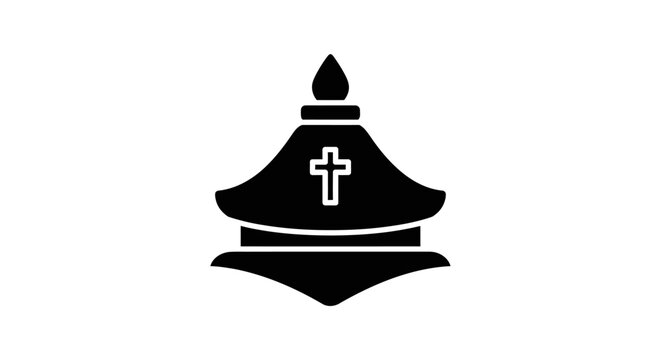 Black silhouette icon of a bishop mitre hat with a Christian cross.