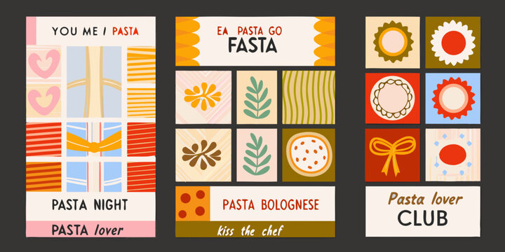 Pasta themed posters a collection of colorful vector illustrations