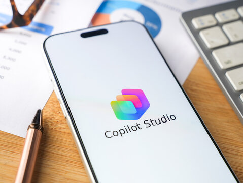 Microsoft Copilot Studio logo is displayed on a smartphone screen in Bangalore, India, on June 25, 2026
