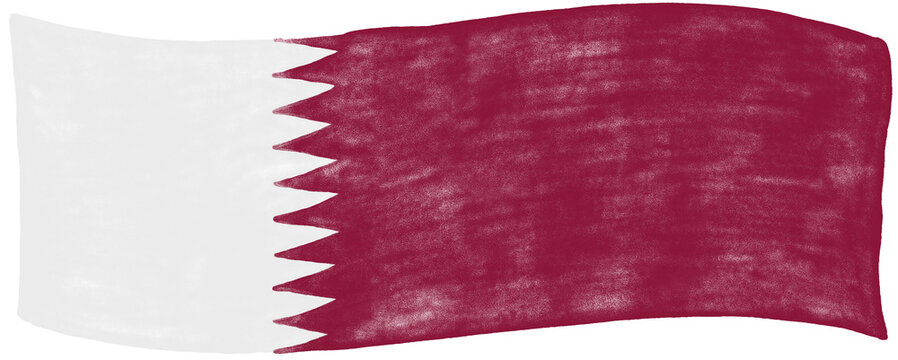 Waving Qatar flag illustration in watercolor style, isolated on white background