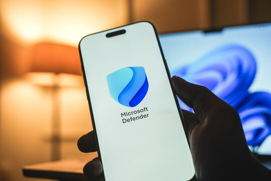 Microsoft Defender logo is displayed on a smartphone screen in Bangalore, India, on June 25, 2026