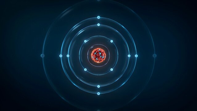 Detailed illustration of an atom with orbiting electrons and nucleus in space background
