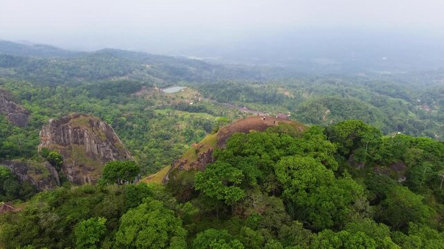 Ancient Nglanggeran Volcano Landscape in Yogyakarta, Indonesia. Scenic Mountain and Giant Rock Formation