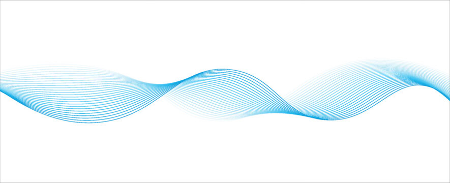 Abstract light blue flowing wave lines pattern on white background. horizontal glowing blue line symbol. vector illustration.
