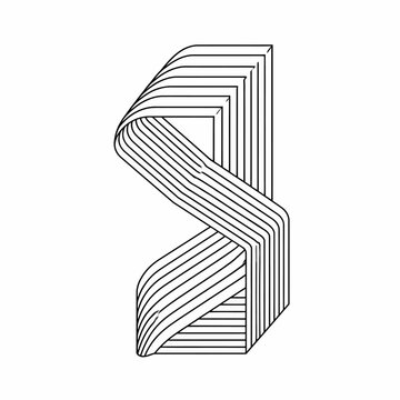 Abstract Geometric Line Art Illustration of a Stylized Letter S or Number Three.