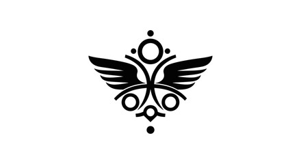 Obraz premium Abstract winged emblem design with circular geometric elements.