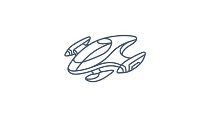 Futuristic spaceship outline drawing on white background. © Revan