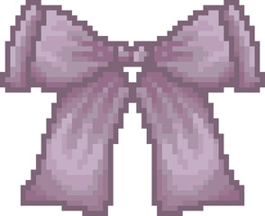 Fototapeta premium Retro pixel art ribbon bow in muted purple pastel colors, cute decorative accessory for game UI, stationery, and scrapbook projects