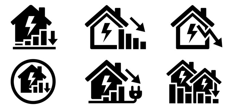 Set of icons for reducing home energy consumption and electricity costs