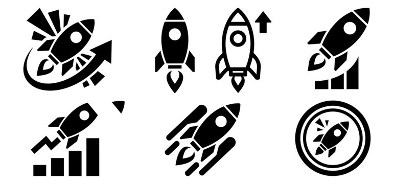 Rocket launch icon set for business startup, growth, and boost concepts