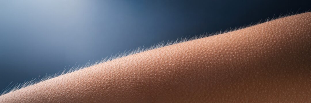 Close up of human skin with raised body hair from goosebumps, dermatology, sensory response, skin texture