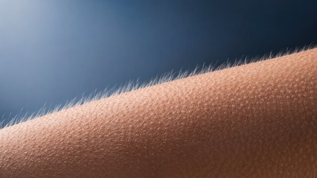 Macro detail of goosebumps on human skin with fine body hair, physiological response, dermatology concept