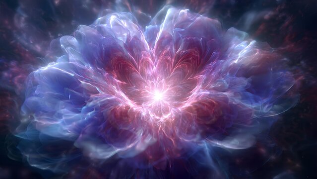 Abstract cosmic nebula shaped like a glowing ethereal flower in deep space.