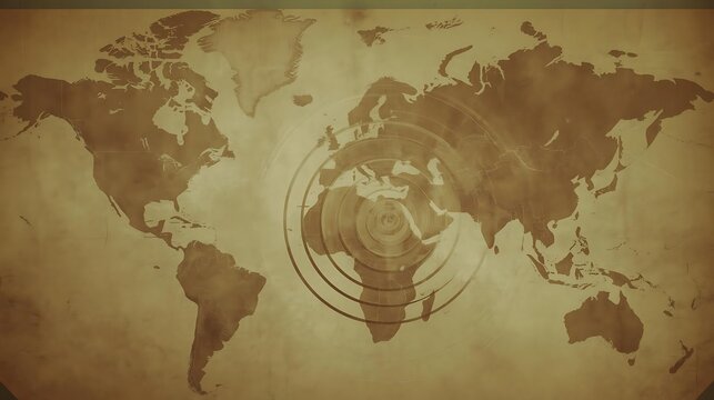 Border Auditory Waves Vintage World Map with Artistic Earthquake Vibes and Texture