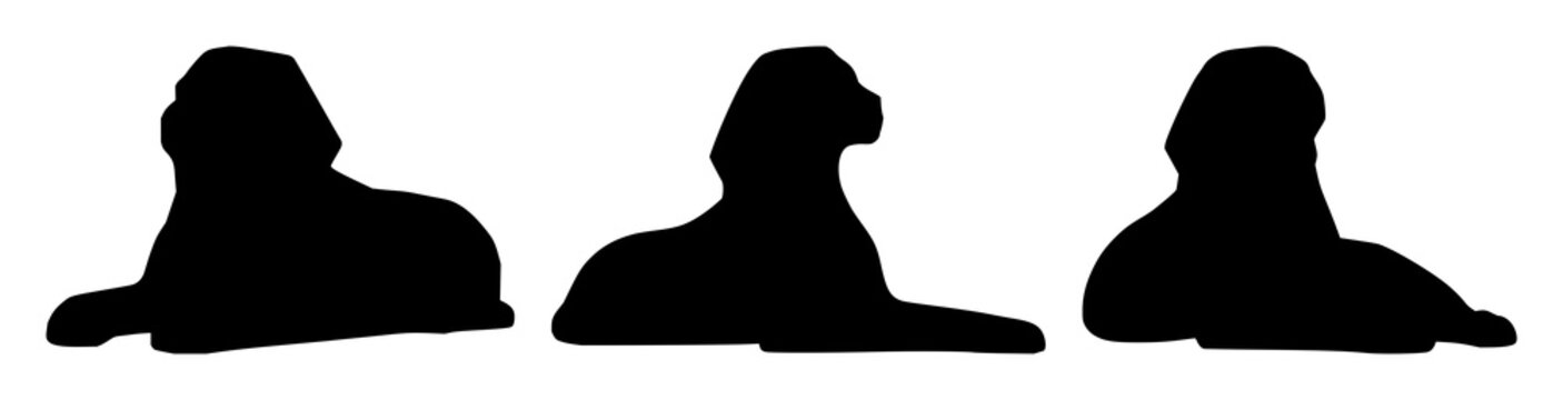 Sphinx set with black silhouette and simple outline design featuring mythical creature, ancient Egypt, lion with human head and monument