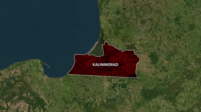 Kaliningrad region highlighted on a satellite map motion animation video clip
