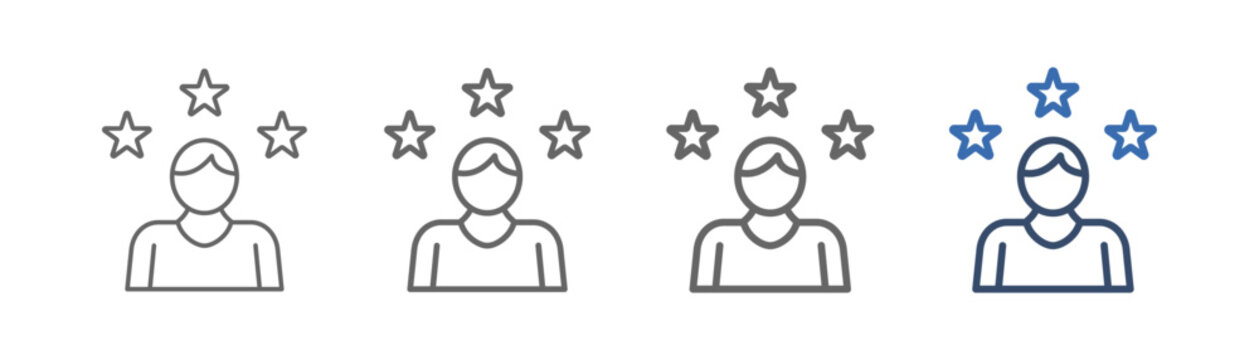 
outline icon set confidence with person and three stars design