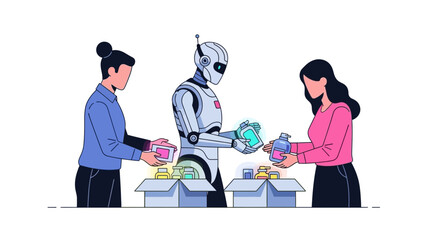 Fototapeta premium Artificial intelligence ai robot human trading logistics