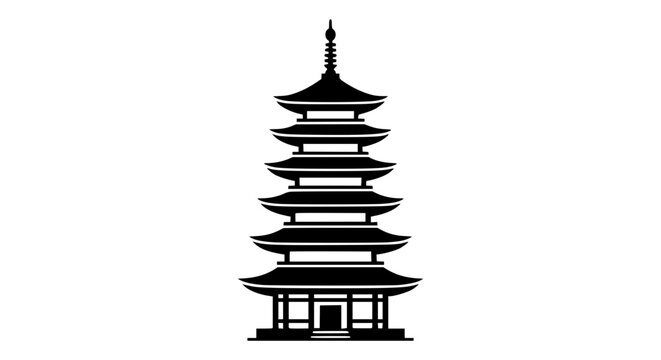 japanese pagoda, pagoda temple, asian temple, japanese architecture, black and white pagoda, traditional building, zen temple, oriental illustration, silhouette art, hand drawn outline engraving vecto