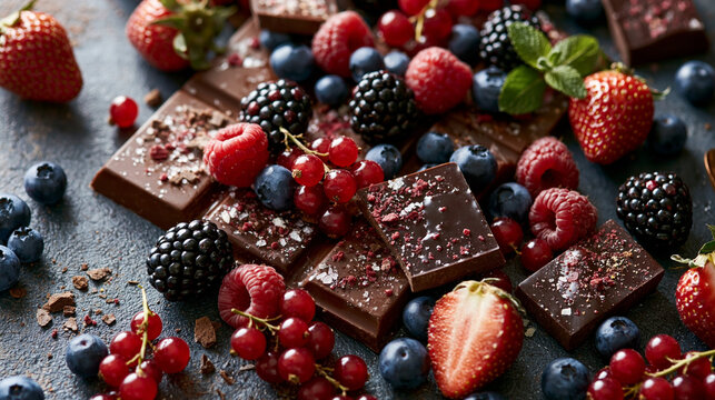 Dark Chocolate Bars with Assorted Fresh Berries