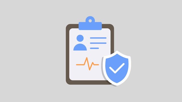 Animated medical record protection icon featuring clipboard and shield. Healthcare privacy, patient data security, insurance, hospital documentation and secure medical information motion graphic.