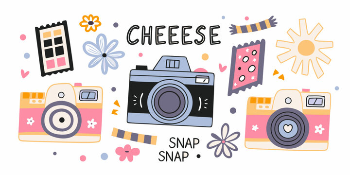 Vintage Cameras And Photo Props Hand drawn Vector Illustration