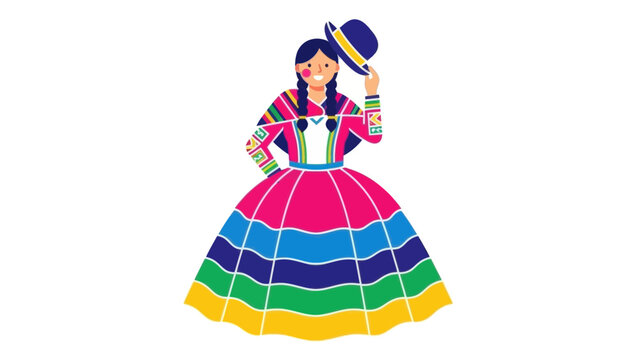 Woman in Traditional Bolivian Pollera Dress and Hat