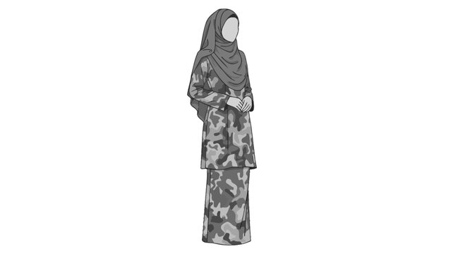 Woman in Malaysian Baju Kurung with Camouflage Pattern