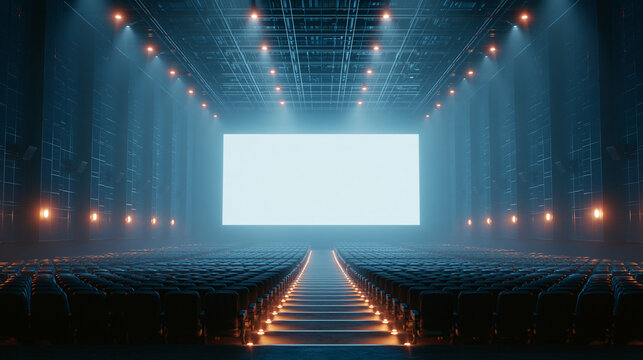 Empty Modern Movie Theater with Glowing White Screen