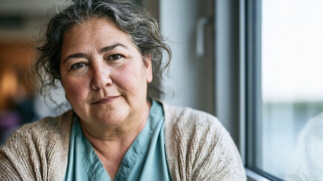 Menopause workplace middle aged Brazilian plus size woman face