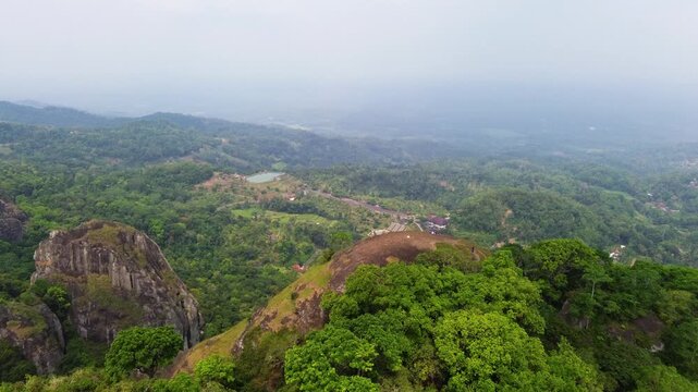Ancient Nglanggeran Volcano Landscape in Yogyakarta, Indonesia. Scenic Mountain and Giant Rock Formation