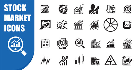 Fototapeta premium Stock Market & Financial Trading Icons Bundle – Investment, Forex, Analytics, Business Growth Vector Set