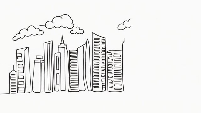 Hand-drawn of city and skyscraper animation 4k footage 