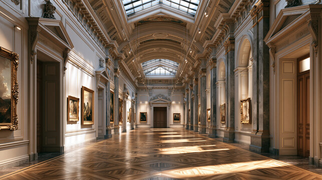 Grand Interior of a Classical Art Museum Gallery