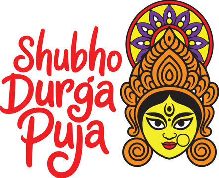 Shubho Durga Puja Goddess Durga Ma face Illustration