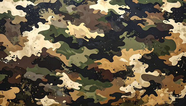 Digital camouflage pattern in earthy tones, army style, desert texture, pixelated military background for textiles and design