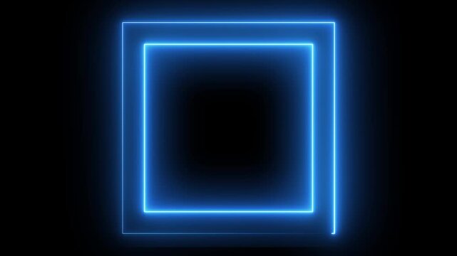 Bright square frame neon light flickering animation.