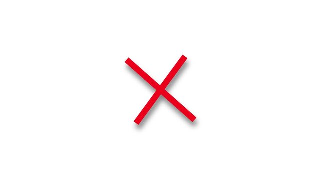  Red x mark a bold cross symbol is centered on a error background. Animated for no, decline, red,  or band icon animation with alpha channel. wrong mark animation, red x symbol motion graphic.4k video
