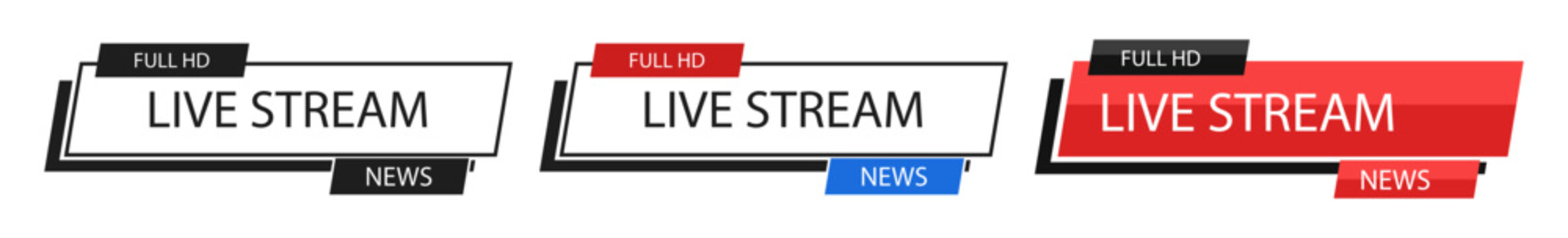 Live news lower third templates. Three modern broadcast banner designs for video streaming.