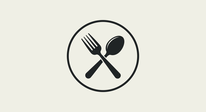 Crossed fork and spoon in a circle eating utensils symbol
