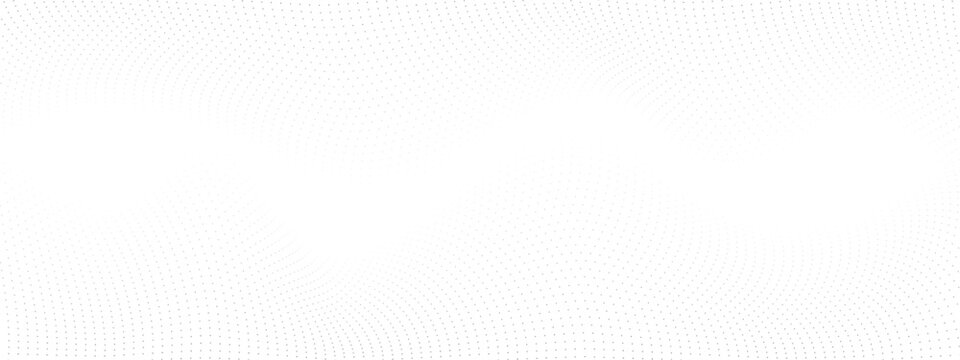 Abstract white panoramic background with light grey dotted wave pattern for technology and digital design.